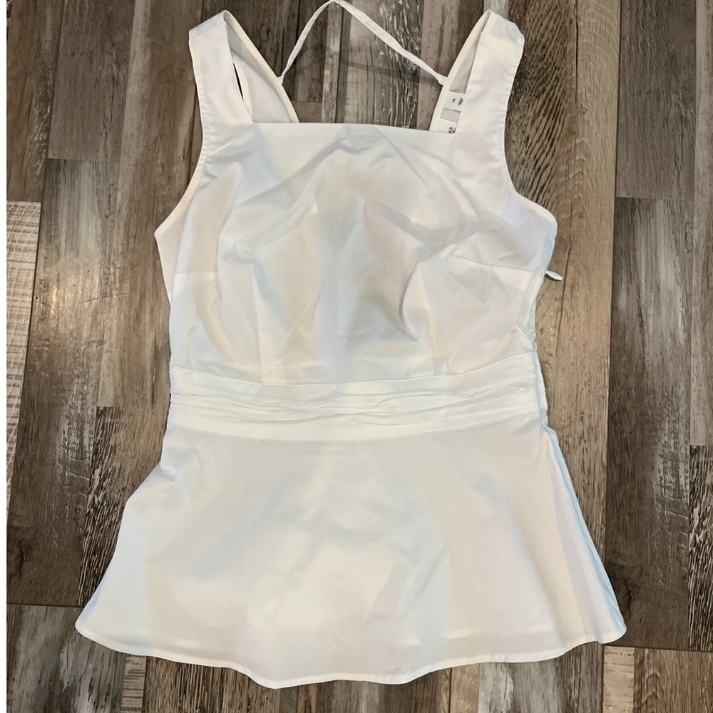 7th Avenue Sleeveless Square Neck Boho White Top Back Cutout Sash Waist Size XS‎